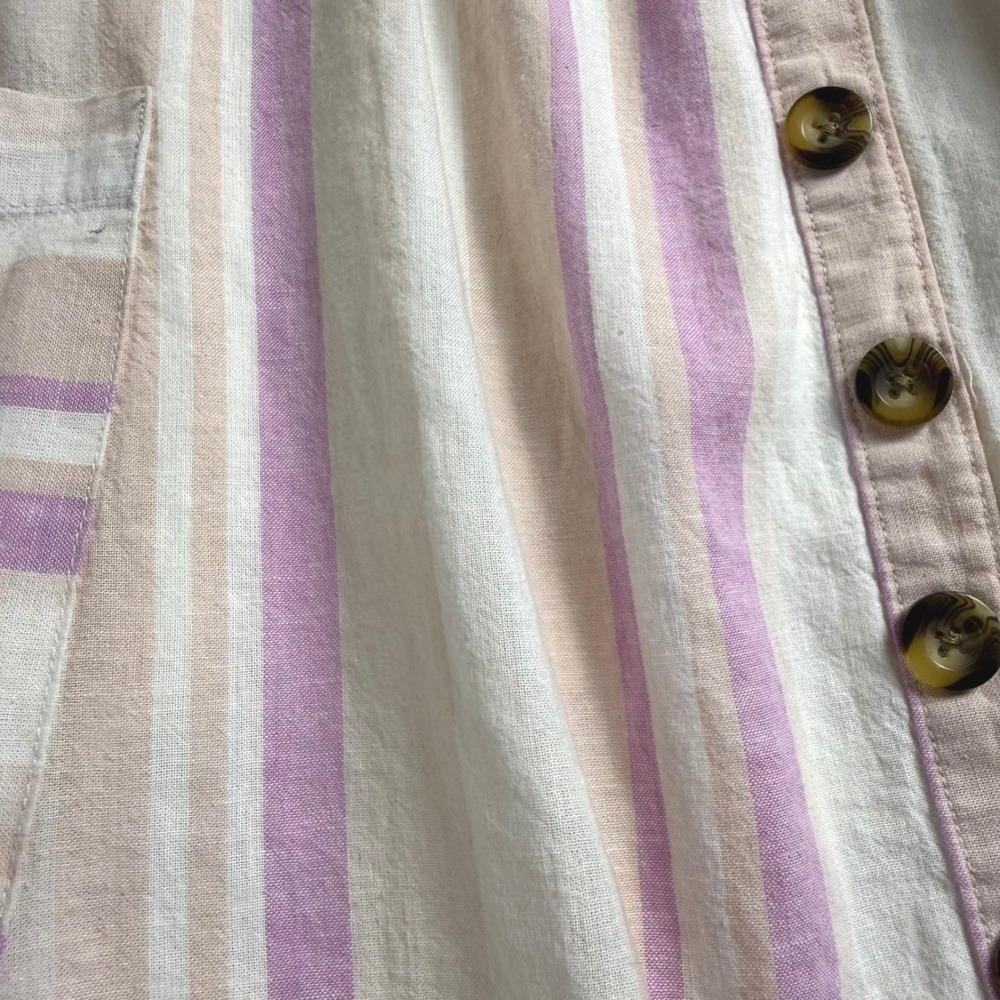 Torrid Linen/Cotton Midi Dress Womens 2X Purple Tan Striped Button Front Pocket - Picture 10 of 10